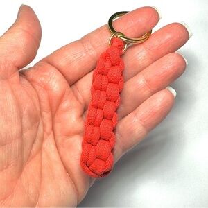 Red Box Knot Keychain Gold Ring Braided T-Shirt Yarn Macrame Nautical Lanyard